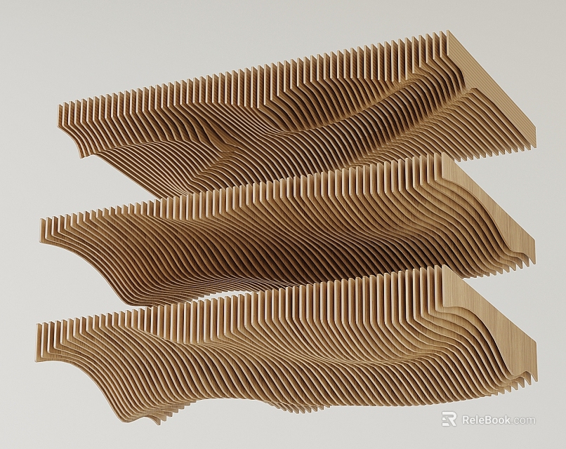 Wooden Layered Wavy Wall Decor Art Pieces 3d model 