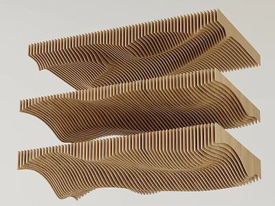 Wooden Layered Wavy Wall Decor Art Pieces 3d model