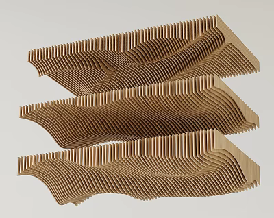 Wooden Layered Wavy Wall Decor Art Pieces 3d model