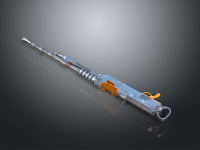 3D Rendered Metallic Machine Gun With Orange Components And Spring Mechanism 3d model