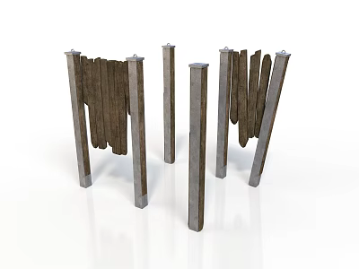 Unique Modern Decorative Structure With Wooden Planks And Metal Posts 3d model