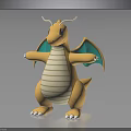 Yellow Dragon Like Creature 3D Character With Green Wings White Striped Belly And Claws