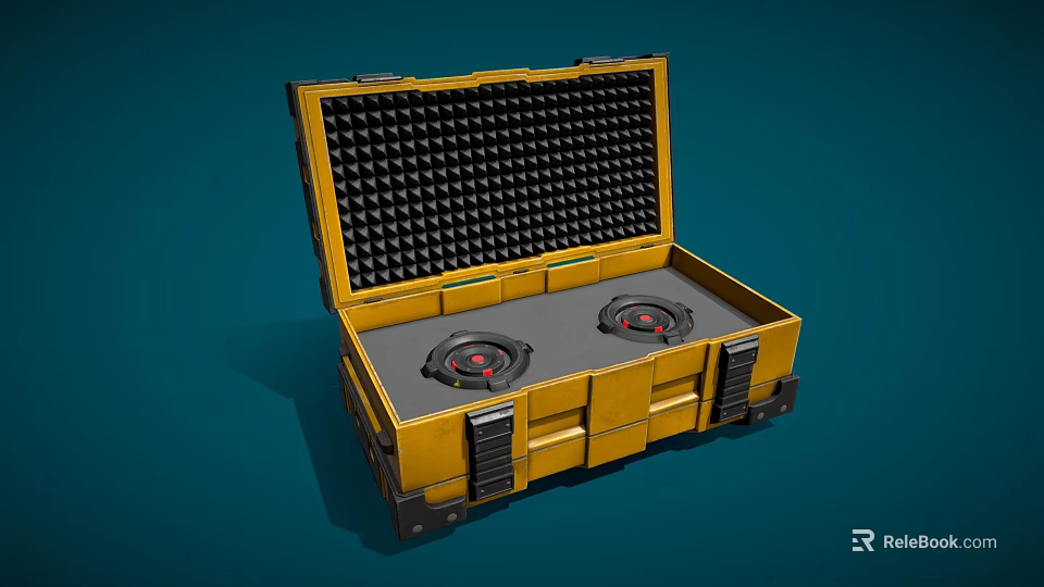 Smart Machine Open Yellow Storage Case With Foam Interior And Two Circular Components 3d model 