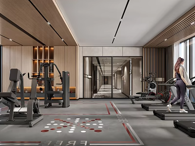 Modern Gym Interior With Fitness Equipment And Treadmills 3d model