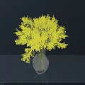 Transparent Glass Vase With Yellow Flower Bouquet On Smooth Surface Against Dark Background