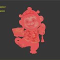 Cute Cartoon Monkey Wearing Red Traditional Costume With Golden Hat Gold Ingot And Chinese Knot