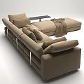 Beige Sectional Sofa with Plush Cushions Throw Blanket and Side Table 3d model