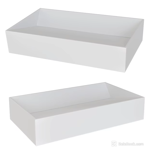 Two White Rectangular Modern Washbasins For Bathroom Interior Design 3d model 