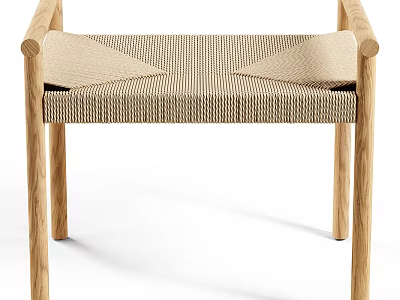 Modern Wooden Bench With Oak Wood Legs Woven Seat And Light Beige Cushions 3d model
