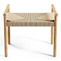 Modern Wooden Bench With Oak Wood Legs Woven Seat And Light Beige Cushions