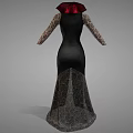 Elegant Gothic Character Dress With Red Black Intricate Pattern And Long Sleeves