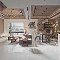Modern Living Dining Room Interior With Open Concept Pendant Lights Sofa Dining Table And Chairs