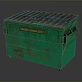 Green Dumpster With Blue Red Striped Top And Asbestos Warning Label