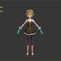Anime Style Character With Orange Hair Black White Dress Gloves And Hair Accessories