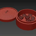 Open Bamboo Steamer With Freshly Steamed Traditional Buns Inside 3d model