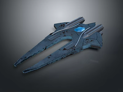Futuristic Dark Spaceship Model With Blue Transparent Section And Wing Structure 3d model