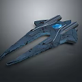 Futuristic Dark Spaceship Model With Blue Transparent Section And Wing Structure 3d model