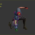 Hooded Red Haired 3D Warrior in Armor Kneeling with Purple Accents Combat Stance