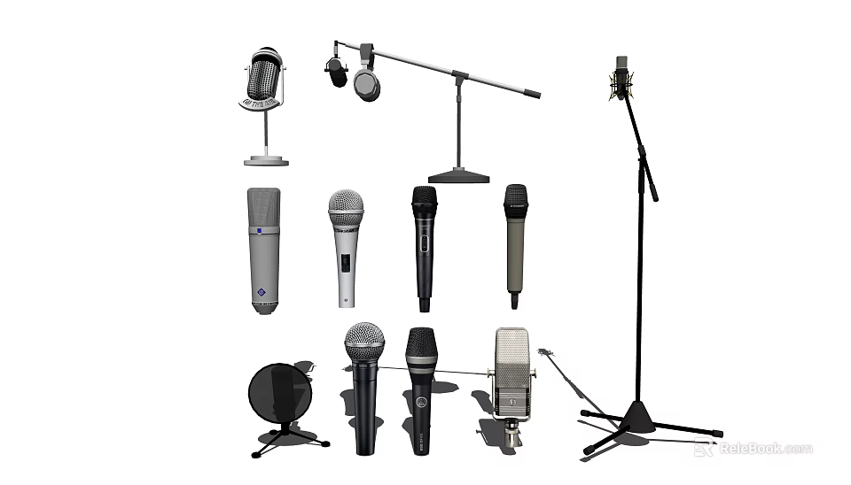 Various Professional Microphones With Handheld Stand Desktop And Lapel Audio Devices 3d model 