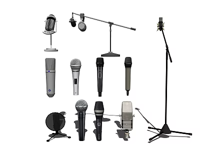 Various Professional Microphones With Handheld Stand Desktop And Lapel Audio Devices 3d model