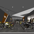 Modern Motorcycle Store Showcasing Various Colored Bikes In Spacious Showroom Interior 3d model