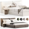Modern Double Bed With Upholstered Headboard Pillows Throw Blanket And Nightstand Color Options