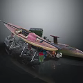 Streamlined Watercraft With Wooden Hull And Mounted Equipment On