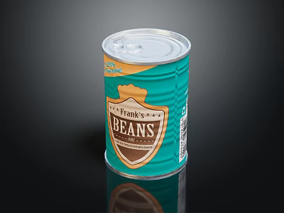 Franky's Beans Canned Food Product In Green Tin With Silver Lid Design 3d model