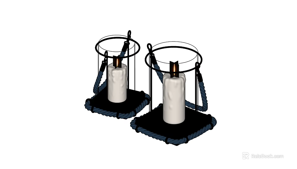 Two Elegant Candle Lamps Featuring Metal Frame White Candle Shape And Black Base 3d model 