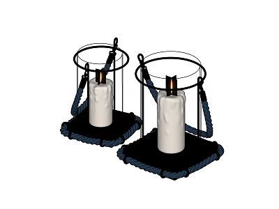 Two Elegant Candle Lamps Featuring Metal Frame White Candle Shape And Black Base 3d model
