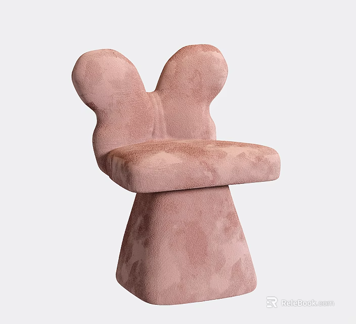 Pink Velvet Single Chair With Butterfly Shaped Backrest And Conical Base 3d model 
