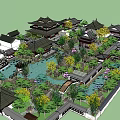 Traditional Courtyard Garden Design With Classic Architecture Pond Pavilions And Lush Greenery