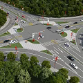 Modern Road Infrastructure Design for Urban Intersection with Traffic Lights Vehicles and Green Belts