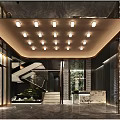 Modern Hotel Lobby Interior Design With Ceiling Lighting Marble Floor And Staircase 3d model