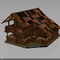 Traditional Log Cabin With Red Tile Roof Wooden Balcony And Porch Structure Design