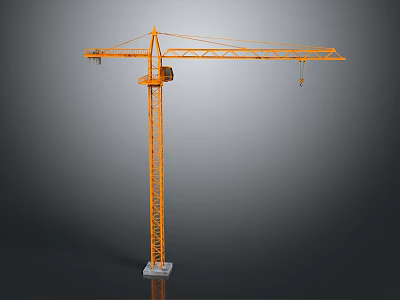 Yellow Tower Crane With Extended Boom Mast And Stable Base Structure 3d model