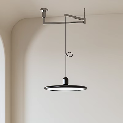 Modern Black Metal Pendant Light With Round Design For Minimalist Interior Space 3d model