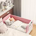 Pink Kids Bed with Safety Rail Soft Pillows Polka Dot Mattress and Side Storage Pocket