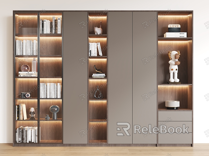 Bookcase Display Cabinet Freestanding Bookcase Bookshelf Book Decoration Decorative Cabinet Whole Wall Bookcase model