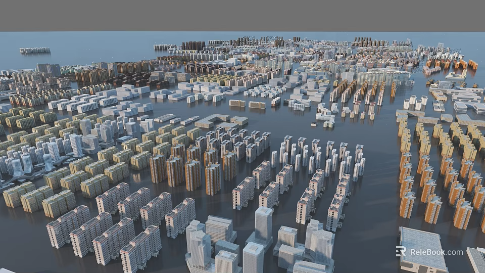 Modern Urban Cityscape With Dense Skyscrapers Various Residential And Commercial Buildings 3d model 