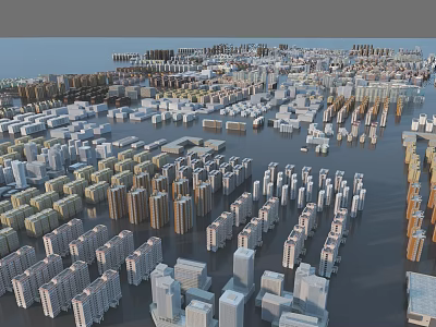 Modern Urban Cityscape With Dense Skyscrapers Various Residential And Commercial Buildings 3d model