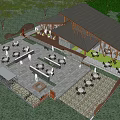 Scenic Post Station With Wooden Roof Outdoor Seating And Stone Paved Ground For Relaxation