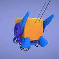 Animated Game Cartoon Robot Character With TV Shaped Head Screen Eyes Yellow Blue Body And Antenna