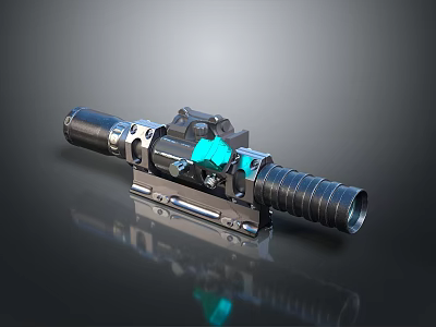 Detailed Modern Weapon 3D Model With Black Body Blue Component And Cylindrical Ends 3d model