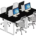 Modern Office Desk Setup With Multiple Computers And Ergonomic Chairs 3d model