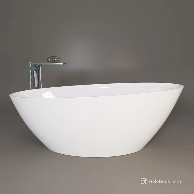 Stylish White Freestanding Bathtub With Silver Faucet And Modern Design 3d model 