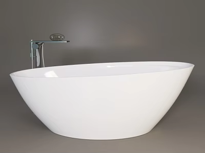 Stylish White Freestanding Bathtub With Silver Faucet And Modern Design 3d model