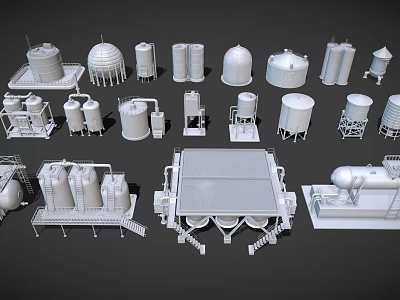 3D Rendering of Industrial Piping Layout with Various Storage Tanks and Equipment Components 3d model