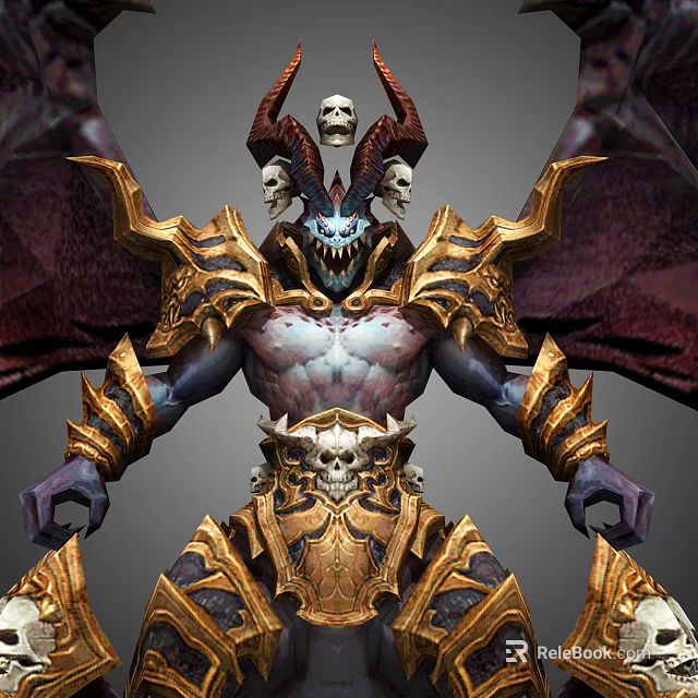 Game Movie Demon Character With Gold And Purple Armor Skull Decorations Horns And Wings 3d model 