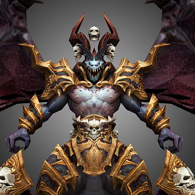 Game Movie Demon Character With Gold And Purple Armor Skull Decorations Horns And Wings 3d model